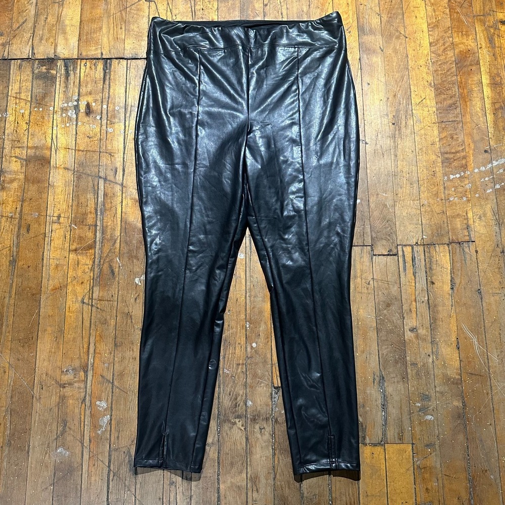 Express Leather Pants Women XL Black Solid High Waisted Skinny Fit Satin Pull On